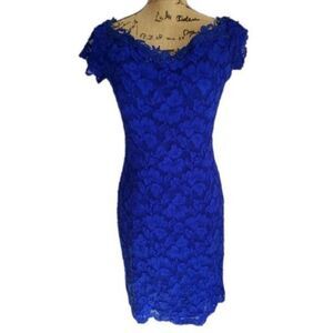 Vintage 80s Blue Lace Party Formal Prom Dress